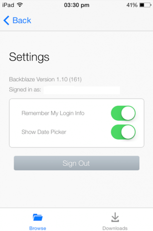 Updating settings in the Blackblaze mobile app