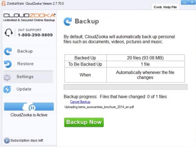 Backing up process data in CloudZooka
