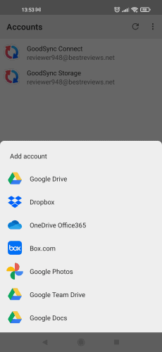 Adding Accounts GoodSync Mobile
