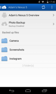 File manager in the JustCloud Android app