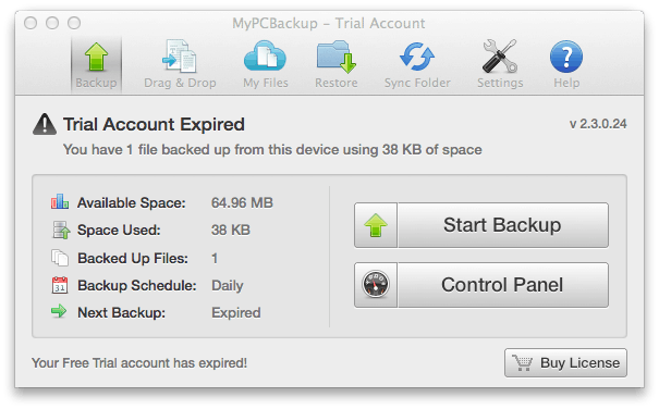 MyPCBackup software on Mac computer