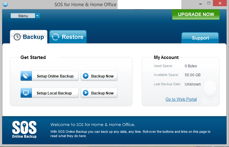 Control panel in the SOS Online Backup desktop client