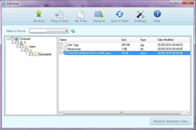Restoring files through the ZipCloud desktop client