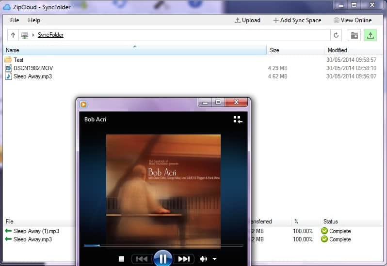 Music and video support by the ZipCloud desktop client